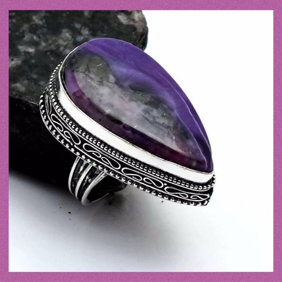 Charoite Gemstone Chunky Handmade Ring - Picture 7 of 9